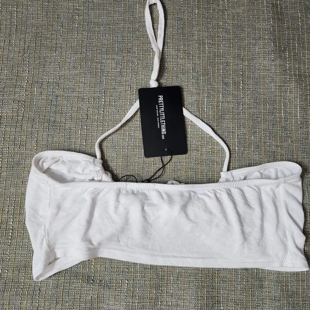 NWT Pretty Little Things Size 4 White Tie Halterneck Crop Top - Picture 9 of 9